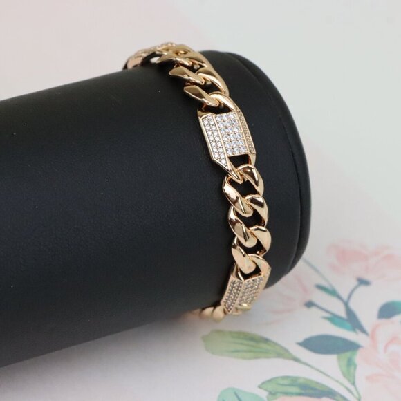 "Bold Rose Gold Curb Chain Bracelet with Sparkling Accent Panels, XPBL0941 - Picture 7 of 13